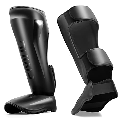 MMA Martial Arts Shin Guards – Padded, Adjustable Muay Thai Leg Guards with Instep Protection for Kickboxing/MMA Training and Sparring – Professional MMA Equipment - color: Black, size: X-Large