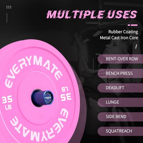 EVERYMATE Change Weight Plates 1.25LB 2.5LB 5LB Set Fractional Olympic Bumper Plates for Cross Training Steel Insert Strength Training - color: 35LBx1, size: Pink