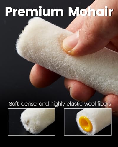 Voomey Mohair Mini Paint Roller, 4 Inch Wool Blend Small Paint Roller Covers 10 Pack, Paint Roller 4 Inch for Cabinets, Trim, Skirting Boards, Tables & Chairs, Suitable for All Paints - style: 4 inch（Mohair Mini Paint Roller） 10 pack
