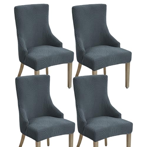 Wingback Dining Chair Covers Stretch Wing Back Side Chair Slipcover Accent Chair Cover Slipcover with Arm Chair Protector Cover for Dining Living Room (Dark Grey, 4PCS) - color: A- Dark Grey, size: 4 PCS