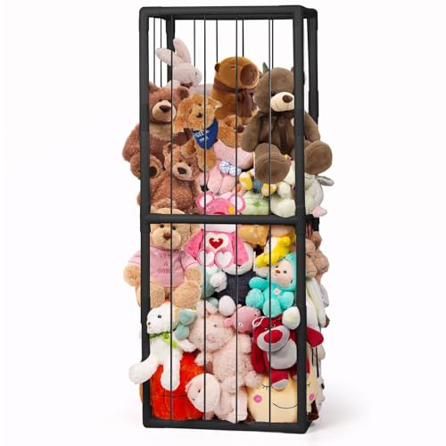 Stuffed Animal Storage, Storage Organizer with Elastic Band, Thicken PVC Tube Large Stuffed Animals Holder for Nursery Playroom Bedroom Room Furniture Plush Storage-Black - color: Black
