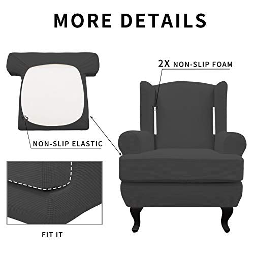 Easy-Going Stretch Wingback Chair Sofa Slipcover 2-Piece Sofa Cover Furniture Protector Couch Soft with Elastic Bottom, Spandex Jacquard Fabric Small Checks, Dark Gray - color: Dark Gray