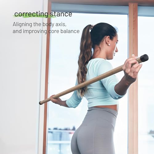 Slim Panda 5FT Yoga Stick - Natural Bamboo Stretching Stick with Non-Slip Caps - 1.57" Thick Exercise Balance Pole for Posture Correction & Physical Therapy