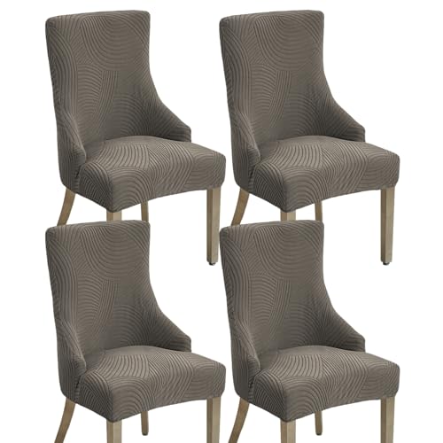 Wingback Dining Chair Covers Stretch Wing Back Side Chair Slipcover Accent Chair Cover Slipcover with Arm Chair Protector Cover for Dining Living Room (Coffee, 4PCS) - color: A- Coffee, size: 4 PCS
