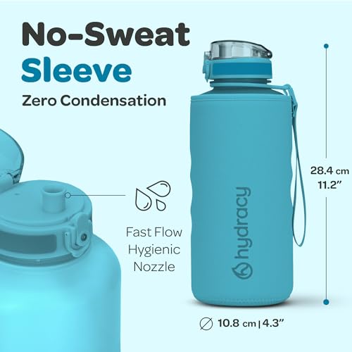 Hydracy 2L Large Water Bottle, 100% BPA Free Tritan Plastic, Leakproof, Zero Condensation, Motivational Timeline, Safe, Non-Toxic, Durable, Smart Design | BPA-Free Tritan, Leakproof Flip-Top Lid,No-Sweat Sleeve,Carry Strap,Daily Intake Tracking for Gym,Sp