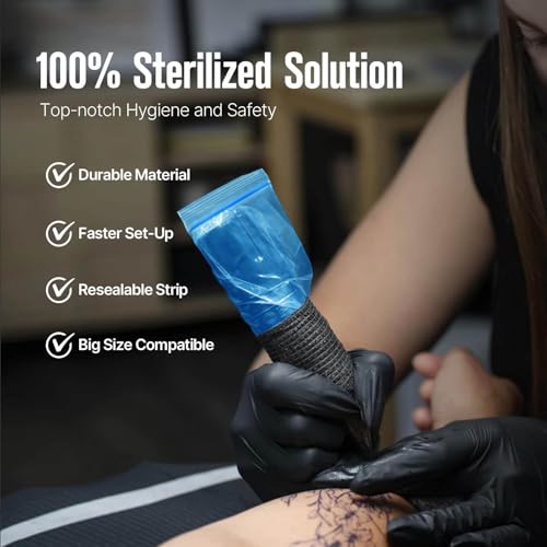 300pcs Tattoo Machine Covers Sealable Type - Clear 2.4×8 Inch Tattoo Pen Covers Machine Bags Sleeves for Cartridge Tattoo Machine - Professional Tattoo Supplies & Accessories (Blue (2.4×8 inch)) - color: Blue (2.4×8 inch)