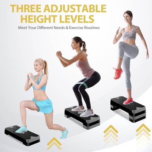 27'' Aerobics Stepper Workout Step Platform with 4 Risers 4"-6"-8" Height Adjustable, Non-Slip Fitness Exercise Workout Trainer for Cardio, Core, Strength Training,Home Gym - color: Gray