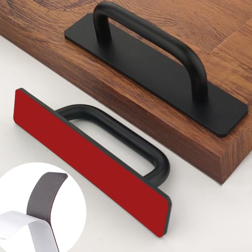 12 Pack 4 1/4 Inch 108 mm Self-Adhesive Matte Black Cabinet Handles Aluminum Cabinet Pulls Drawer Pulls - color: RoundBlack 3M, size: 4 1/4 Inch
