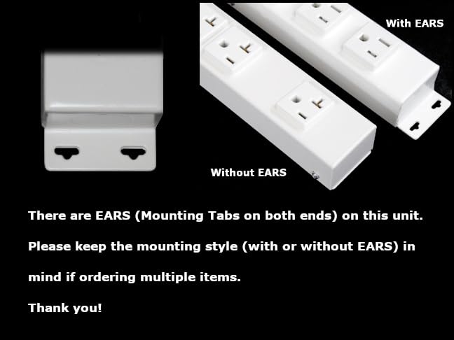 10” Hardwired Power Strip (NO Power Cord), 3 Vertical Outlets (NOT Tamper Resistant), with Ears (with mounting tabs on Both Ends), 15A (NOT a 20 Amp Unit), White