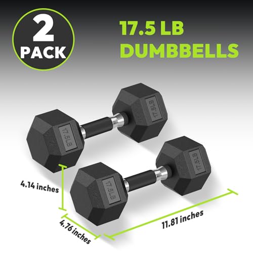 HANDBODE Rubber Encased Hex Dumbbell Pair, 2.5-65 lb | Non-Slip Handle Design for Secure & Comfortable Grip, Hand Weights for Strength Training, Fitness & Home Gym - size: 17.5 lb, Pair, style: Comfort Grip