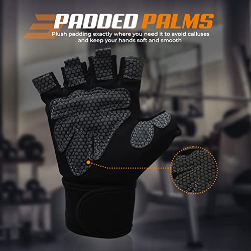 Bear Grips Weight Lifting Gloves for Men & Women | Half Finger Lifting Gloves | Full Finger Workout Gloves for Men | No Finger Exercise Gloves l Compression Weightlifting Gloves | Gym Gloves for Men - color: Wrist Support Black, size: Large