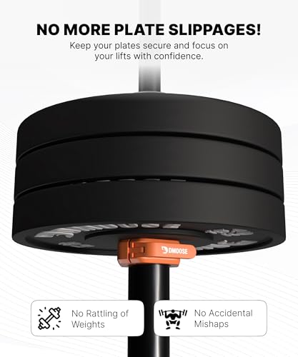 DMoose Fitness Barbell Clips 2 Inch (Pair) - Quick Release Olympic Barbell Clamps & Collars with Anti Slip TPR Grip for Secure Weightlifting and Powerlifting - Weight Clips for Bars at Home or Gym - color: Orange, style: Non Magnetic