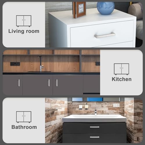 Probrico 5 Pack Hole Centers 3.5inch Square Kitchen Cabinet Pulls,Brushed Satin Nickel Dresser Handles, Stainless Steel Drawer Pull Handle for Cabinets 4inch Length - color: Brushed Nickel, size: Hole Center: 90mm(3.5inch)