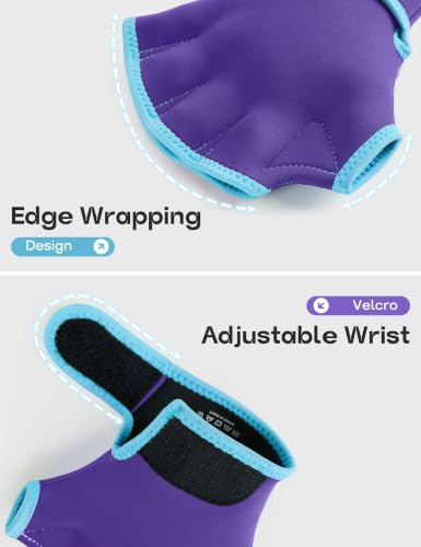 FitsT4 Sports Aqua Gloves Webbed Paddle Swim Gloves Fitness Water Aerobics - color: Purple/Teal, size: Large