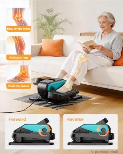 VIVURN® 023 Under Desk Elliptical Mini Electric Leg Exerciser for Senior, 12 Speeds RF Remote Display Monitor Non-Slip Mat, Quiet & Compact Seated Pedal Exerciser for Home Office Gift for Mom Dad - color: Lake Blue