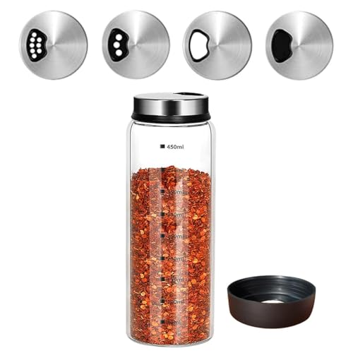15 oz Large Salt Pepper Shakers with 3 Adjustable Outlet Holes | Clear Glass Shaker Bottles Spice Seasoning Cans for Kitchen Decor, Home Restaurant BBQ Camping Farmhouse Kitchen Accessories - size: 450ML(2.56*8 IN)