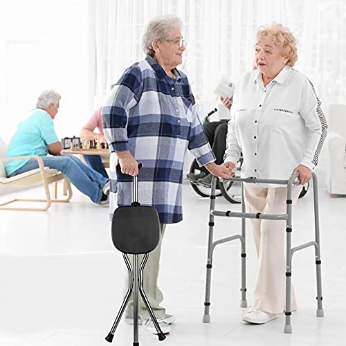Yayayo Hold 440 lbs Folding Canes with Seat Walking Stick Height Adjustment Cane Seat Capacity Frosted Handle with Magnetic Therapy Stone Crutches Stool - color: Square Black