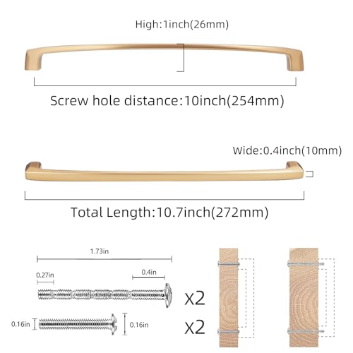 COTYKILEY 10 Pack 10 Inch(254mm) Champagne Bronze Cabinet Handles Gold Kitchen Cabinet Pulls Cabinet Door Handles Kitchen Cabinet Hardware - color: Champagne Bronze, size: 10" Hole Center（254MM）