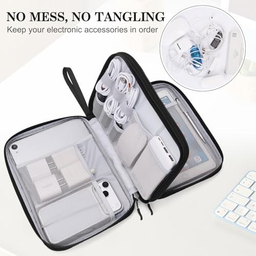 FYY Electronic Organizer, Travel Tech Pouch Bag, Extra Large, Black Quilted | Wrist Strap, Waterproof, Double Layers Electronics Travel Case for iPad, Cord, Laptop Charger, Daily and Business Trips Use - color: Black Quilted, size: Extra Large