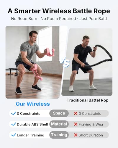 Merach Ropeless Battle Ropes for Home Gym, Forearm Strengthener & Arm Trainer, Wrist-Friendly Ergonomic Non-Slip Handle, Smooth Bearing, Portable Exercise Equipment for Recovery Training - color: Pink