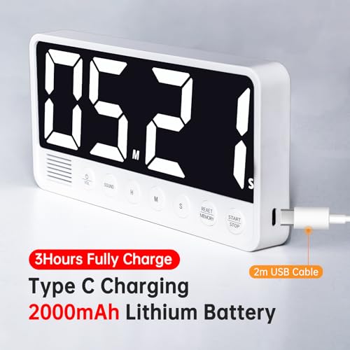 Digital Kitchen Timer - 7.1” Extra Large Display LED Magnetic Rechargeable Countdown/Up Timer, w/6 Alarms 4 Levels Volume Memory Function for Cooking, Classroom, Office, Home Gym(Black) - color: Black