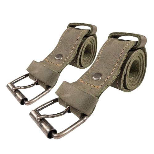 Hide & Drink, Set of 2 Rustic Bicycle Ankle Bands, Brass Metal Buckle, Adjustable Straps for Legs, Classic Vintage Gifts for Cyclists, Full Grain Leather, Handmade - color: Dark Jade