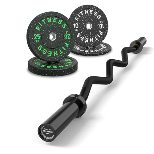 HANDBODE Olympic EZ Curl Bar 4 ft / 6.2 ft Barbell 2 Inch, 500lb / 700lb Capacity, Chrome Curling Bar for Weight Lifting, Biceps, Hip Thrusts, Squat, Home Gym Workouts - color: 4ft Curl Bar with 70lb Plates
