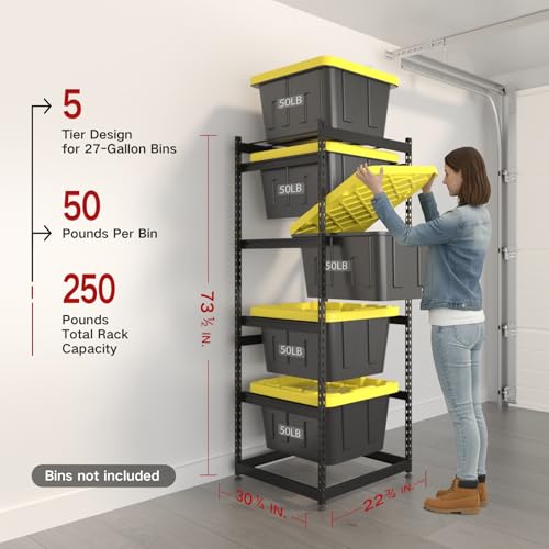 27 Gallon Tote Storage Rack, Heavy-Duty Storage Bin Rack Organizer, 5-Tier Standing Storage Bin Shelves, 250 lb Capacity, Maximize Space for Garage, Warehouse, Utility, 1 Pack Pro(Totes Not Included) - size: 1 Pack Pro