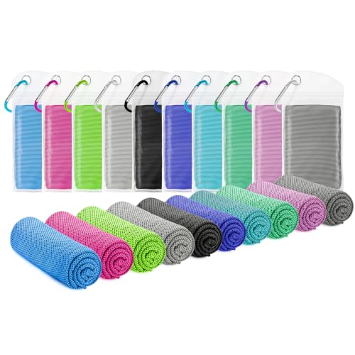 Amgico 10 Pack Cooling Towel 40"X12", Cooling Towels for Hot Weather, Instant Cooling Soft Breathable Quick Dry Microfiber Towel for Summer, Hiking, Golf, Travel, Beach, Gym, Camping & More - color: Sky Blue/Lake Blue/Royal Blue/Emerald Green/Light Purple