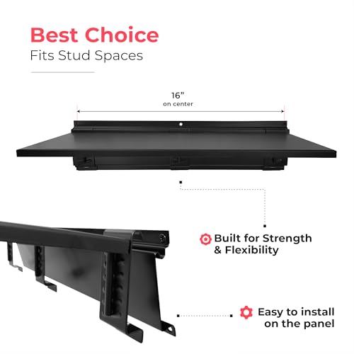 Heavy-Duty Garage Wall Storage System | Wall Mounted Tool Organizer Rack with Shelving | 10-Piece Mounting Kit | Includes 4x8.5” Adjustable Hooks & 2x16.5” Floating Utility Shelves - size: 64" Carbon Steel with 2 Shelves & Single Hooks