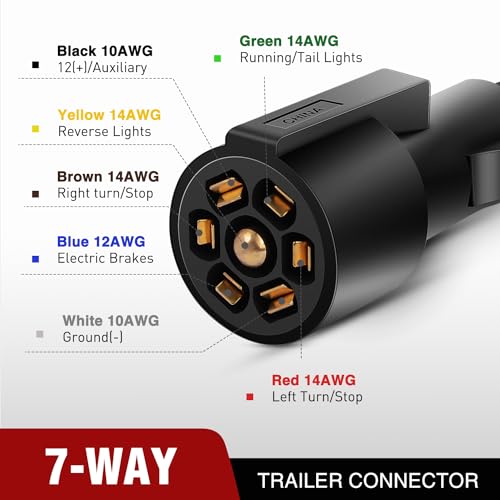 Nilight 12Feet 7way Heavy Duty 7 Pin Plug Inline Trailer Cord for Truck Camper Blade Molded RV Cable Wire Weatherproof & Corrosion Resistant-12FT, 2 Years Warranty - color: RV Standard Trailer Cord 12FT w/Plug