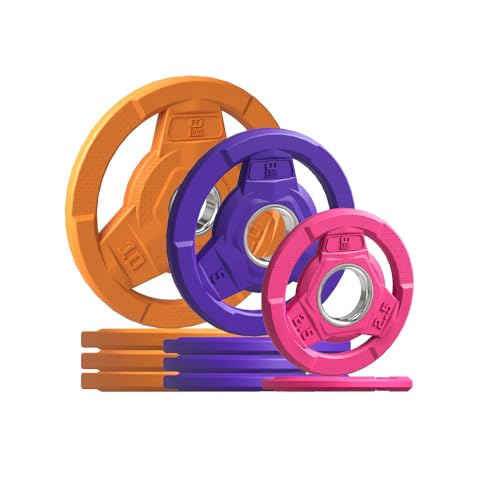 Color Coded 2-Inch Rubber Coated Olympic Grip Plate for Barbell,Solid Cast Iron Weight Plates for Strength Training, Weightlifting, Home Gym, 2.5/5/10/15/25/35/45 LB, Single and Pair - color: 65LB-SET