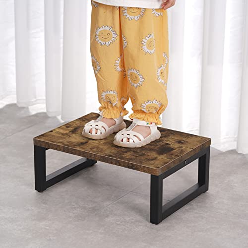 Snughome Wooden Step Stools for Kids, Solid Wooden Bedside Step Stool Adults Hold Up to 350 lb, One Step Foot Stool for Kitchen, Bedroom, Living Room, Bathroom - Self-Assembly(Rustic Brown) - color: Rustic Brown