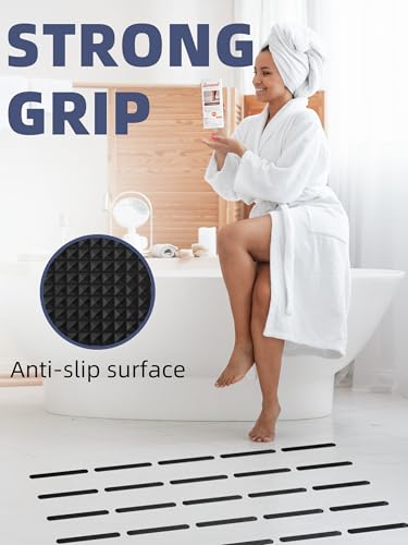Secopad Original Anti-Slip Shower Stickers for Bathtub & Shower Floor, Strong Adhesive Safety Strips with Scraper Ideal for Families with Kids, Adults & Seniors, 12 PCS (Black) - color: Black