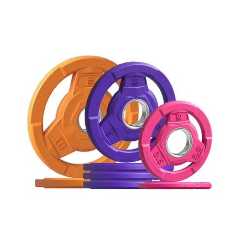 Color Coded 2-Inch Rubber Coated Olympic Grip Plate for Barbell,Solid Cast Iron Weight Plates for Strength Training, Weightlifting, Home Gym, 2.5/5/10/15/25/35/45 LB, Single and Pair - color: 45LB-SET