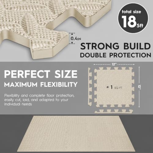 18pcs Puzzle Exercise Mat, 12.6"x12.6"x0.4", 18sqft EVA Interlocking Foam Floor Tiles, Protective, Water-Resistant Flooring for Home Gym & Workout Equipment - color: Beige