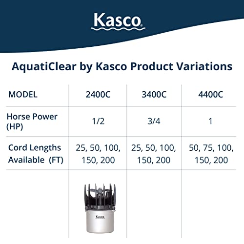 Kasco AquatiClear Water Circulator Pump w/Horizontal Float, 1 HP 120V with 50 ft. Electric Power Cord, Clog-Resistant Water Circulation Pump to Keep Dock, Marina & Shoreline Free of Debris - size: 50 Ft. Electric Cord