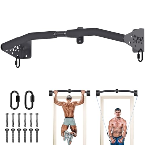 SELEWARE Heavy Duty Wall Mount Pull Up Bar, Joist Mount Chin Up Bar for Doorway, Sturdy Steel Construction, w/Resistance Band Hooks, Fits 32"/36" Wall Studs for Home Gym Strength Training - size: B: 32" x 1.6" Dia Grip
