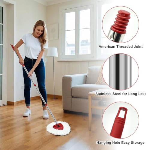 Spin Mop Handle Mop Heads Mop Base Mop Scruby Brush Replacement Sets Combo Compatible with Ocedar EasyWring 1 Tank Spin Mop System (1 Sets Stainless Steel Mop Handle +2 White Heads +1 Base +1 Brush) - color: 1 Sets Stainless Steel Mop Handle + 2 White Hea