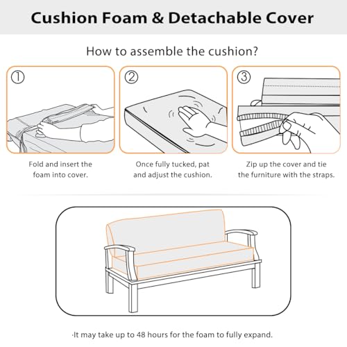 Sundale Outdoor Olefin Bench Cushion， Water-Resistant Patio Couch Cushion, Loveseat Sofa Pad with Straps Medium Gray, 48 x 18 x 4 Inches - color: Medium Gray, size: 48 X 18 X 4 Inch