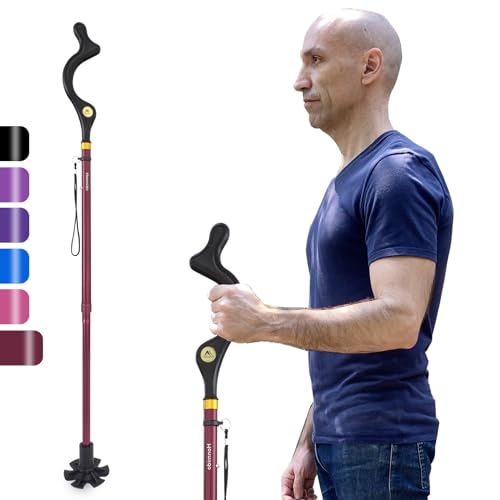 Walking Cane Foldable for Men & Women Seniors for Balance,Self Standing Folding,Height Adjustable Anti-Slip Lightweight Alloy Walking Stick for Travel Mobility Aid - color: Wine Red