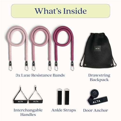 ALTA Resistance Tube Bands for Women - Full Kit Resistance Bands for Working Out with Handles, Ankle Straps, Door Anchor – Home Workout Bands for Physical Therapy, Pilates Long Exercise Bands Set - color: Burst, size: 3 Band Set