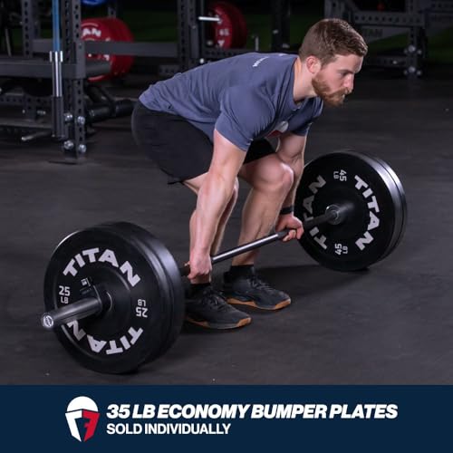 Titan Fitness Economy Series Black Olympic Bumper Plates, Durable Rubber Exterior with Steel Core, Weightlifting and Strength Training Weight Plate - size: 35 LB Single