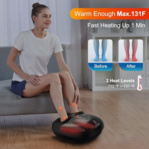 COMFIER Shiatsu Foot Massager Machine,Feet Massager for Plantar Fasciitis,Neuropathy Pain with Heat, Vibration,Rolling Compression,Gifts for Men,Women, Fits Size up to 13IN, Multiple Modes - color: Off-black
