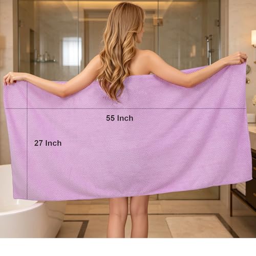 4 Pack Bath Towel Set, Waffle Bath Towel Set, Microfiber Super Soft Highly Absorbent, Sturdy Quick Drying Towels for Bathroom, Gym, Sports, Yoga (4 Piece 27" x 55", 4Purple) - color: 4purple, size: 27 x 55 Inch