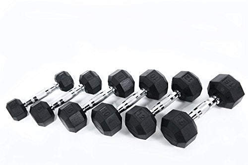 Ader 2lb-120lb Black Octagon Rubber Dumbbells Pair - size: 3lb.8.12.18.25lb