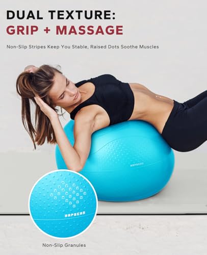 HAPBEAR Exercise Ball- Anti-Burst Slip-Resistant Yoga/Pilates Ball for Core Training & Posture Improvement, Home Gym/Rehab/Pregnancy Ball, Quick Pump & 3 Resistance Bands Included - color: Sky Blue, size: L (23-26IN / 58-65cm)