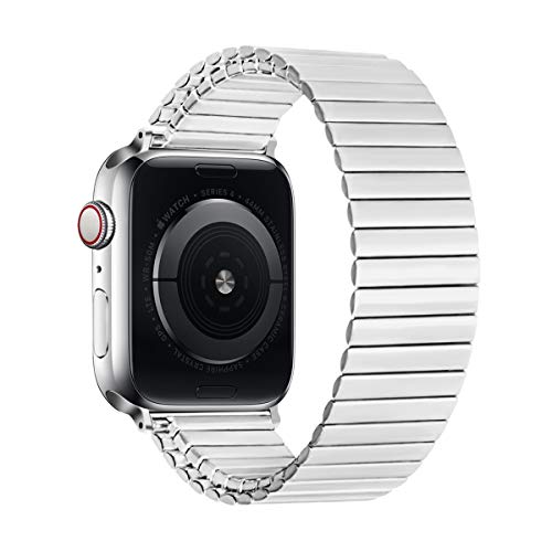 Stainless Steel Stretchable Band Compatible with Apple Watch Series 6/5/4/3/2/1 SE, 41mm/45mm/42mm/38mm/40mm/44mm, Expansion Clasp, Black, 38mm/40mm/42mm/44mm - color: Silver, size: 38MM/40MM/41MM M/L