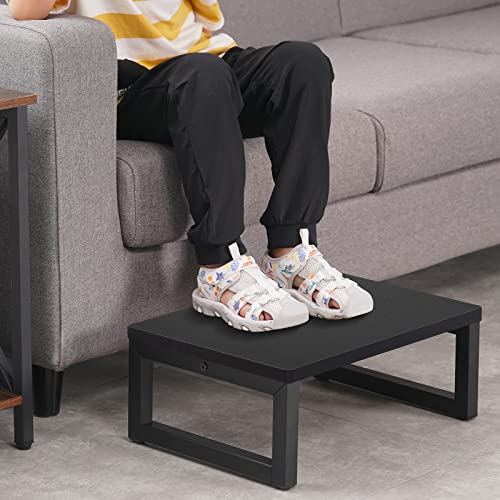 Snughome Wooden Step Stools for Adults Kids, Solid Wooden Bedside Step Stool Adults Hold Up to 350 lb, One Step Foot Stool for Kitchen, Bedroom, Living Room, Bathroom - Self-Assembly(Black) - color: Black