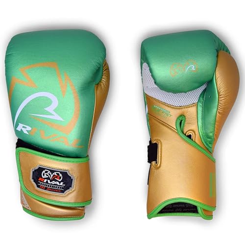 RIVAL Boxing RB100 Professional Bag Gloves, 6mm of D30 Padding, Handcrafted Microfiber, Innovative Wrist Lock 3 System - color: Green/Gold, size: Small
